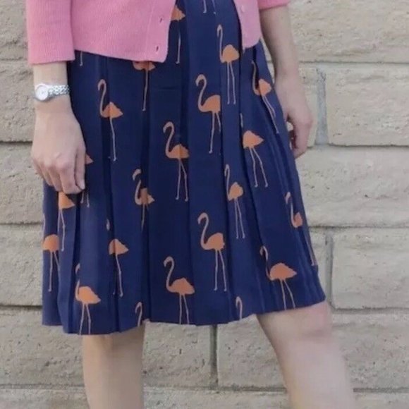 Charlotte by Charlotte Taylor flamingo SILK pleated skirt Sz 8 Stilt Strider - Picture 1 of 13